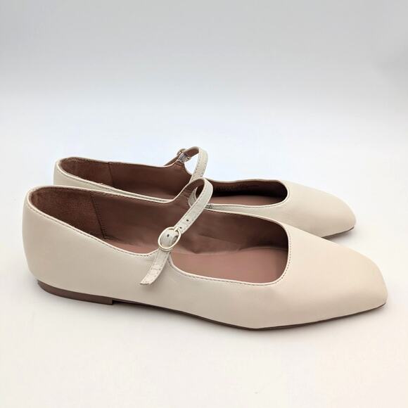 Nordstrom Jersey Leather Formal Ballet Flats Shoes Ivory Size US7M EU38 - Picture 3 of 11